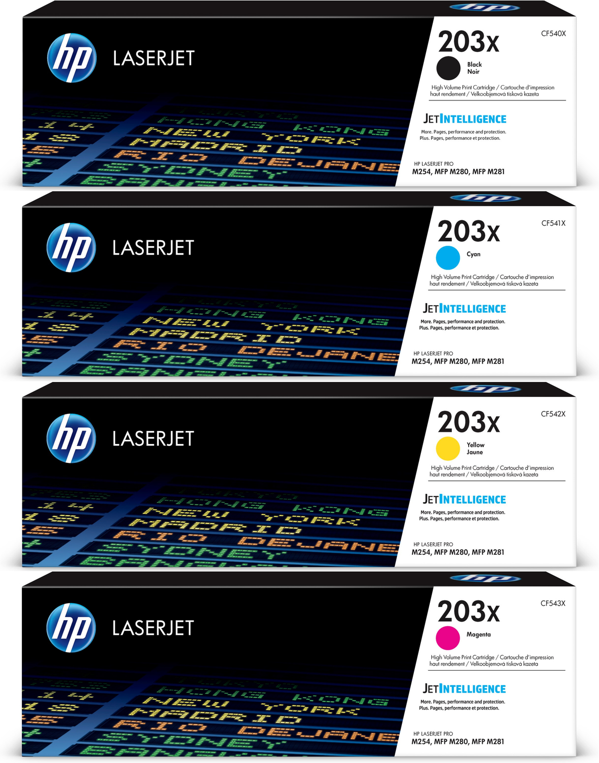Bundle 4 Toner HP 203X Alta Capacità CF540X CF541X CF542X CF543X