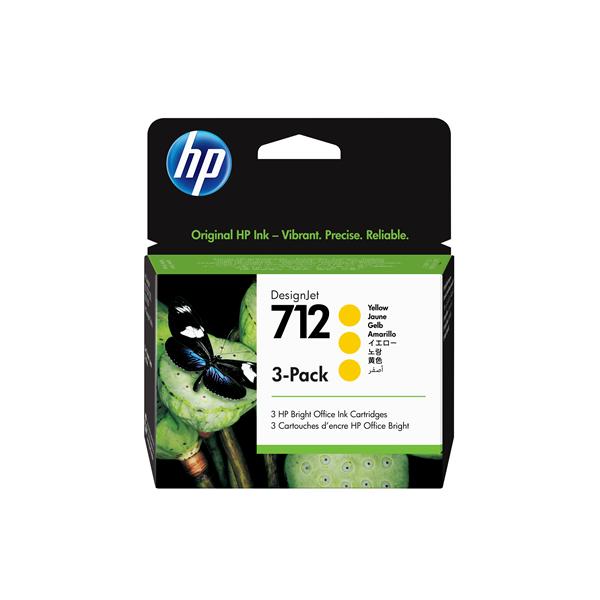 Confezione da 3 cartucce di inchiostro giallo originale DesignJet HP 712 da 29 ml Codice: 3ED79A