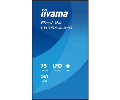 MONITOR IIYAMA 75" lcd uhd 4k android 14 os wifi 24/7 - Codice LH7564UHS-B1AG